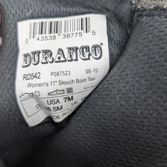 Durango Women's Shoes Tan 11" Slouch Boots Leather Cowgirl RD542 Size 7
